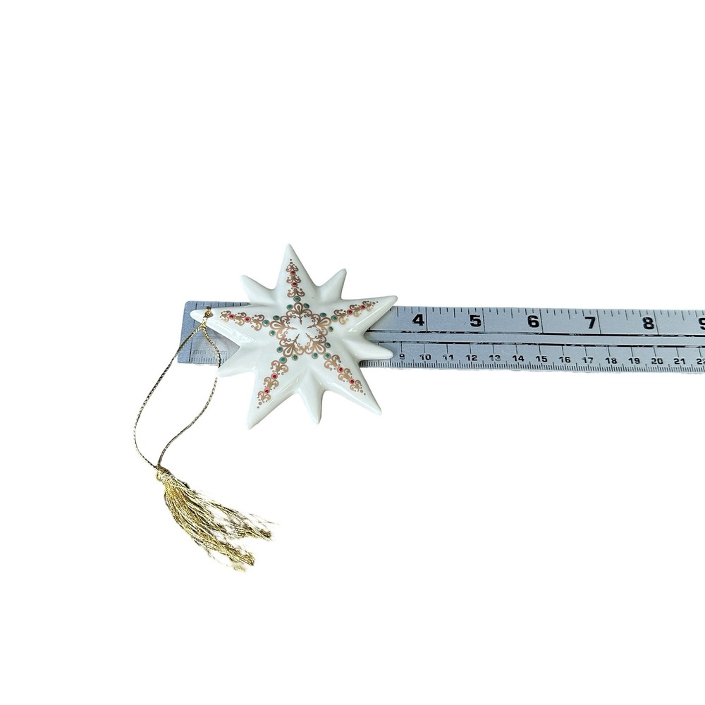 Lenox 1994 Christmas C/A Star Ornament Ivory Porcelain Gold Tassel Boxed USA - Picture 5 of 5